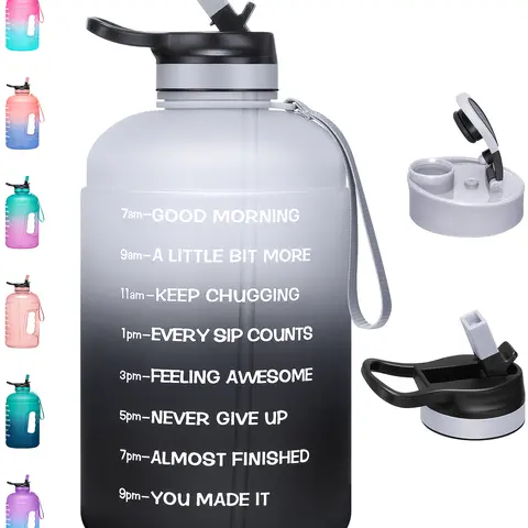 BPA-Free Leakproof Motivational Sports Water Bottle (74 oz) - Dual Lid (Chug, Straw), Time Markers, Built-In Handle, Polypropylene, Unisex, Gym Bottle, Drop-Resistant, Ergonomic & Convenient, Eclipse Aurora Blend, Back to School