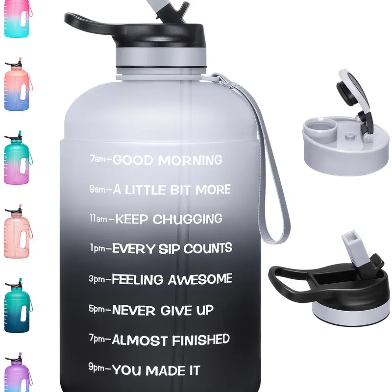 BPA-Free Leakproof Motivational Sports Water Bottle (74 oz) - Dual Lid (Chug, Straw), Time Markers, Built-In Handle, Polypropylene, Unisex, Gym Bottle, Drop-Resistant, Ergonomic & Convenient, Eclipse Aurora Blend, Back to School
