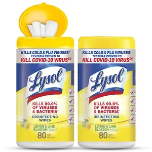 Lysol Disinfectant Wipes, Multi-Surface Antibacterial Cleaning Wipes, for Disinfecting and Cleaning, Lemon and Lime Blossom, 80 Count (Pack of 2)
