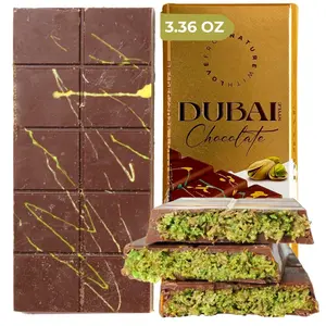 Authentic Dubai-Style Mini Chocolate Bar, 3.36 oz (Pack of 1) - Luxurious Milk Chocolate with Kadayif and Pistachios - Middle Eastern Gourmet Indulgence - Ideal for Gifting & Special Occasions