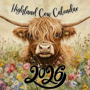 2026 Highland Cow Wall Calendar - Scottish Cattle Daily Planner, Yearly Schedule & Month Notebook for Home Office Decor and Animal Lovers Gift with Artistic Design – Perfect Present to Friends or Family