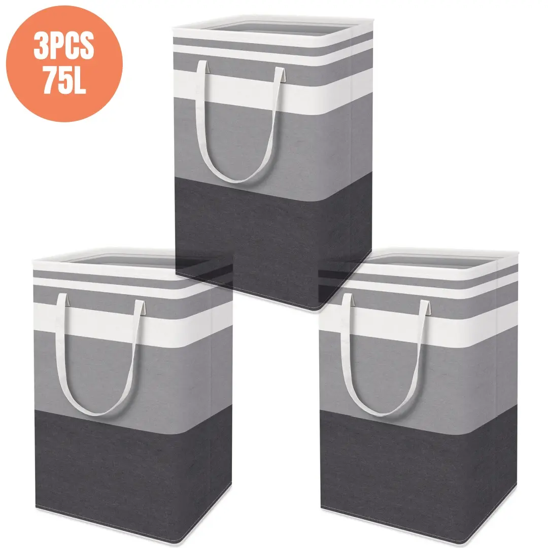 75L Waterproof Laundry Hamper & Storage Basket, 1-3 Pack Freestanding Decorative Organizers with Easy-Carry Handles for Clothes, Towels