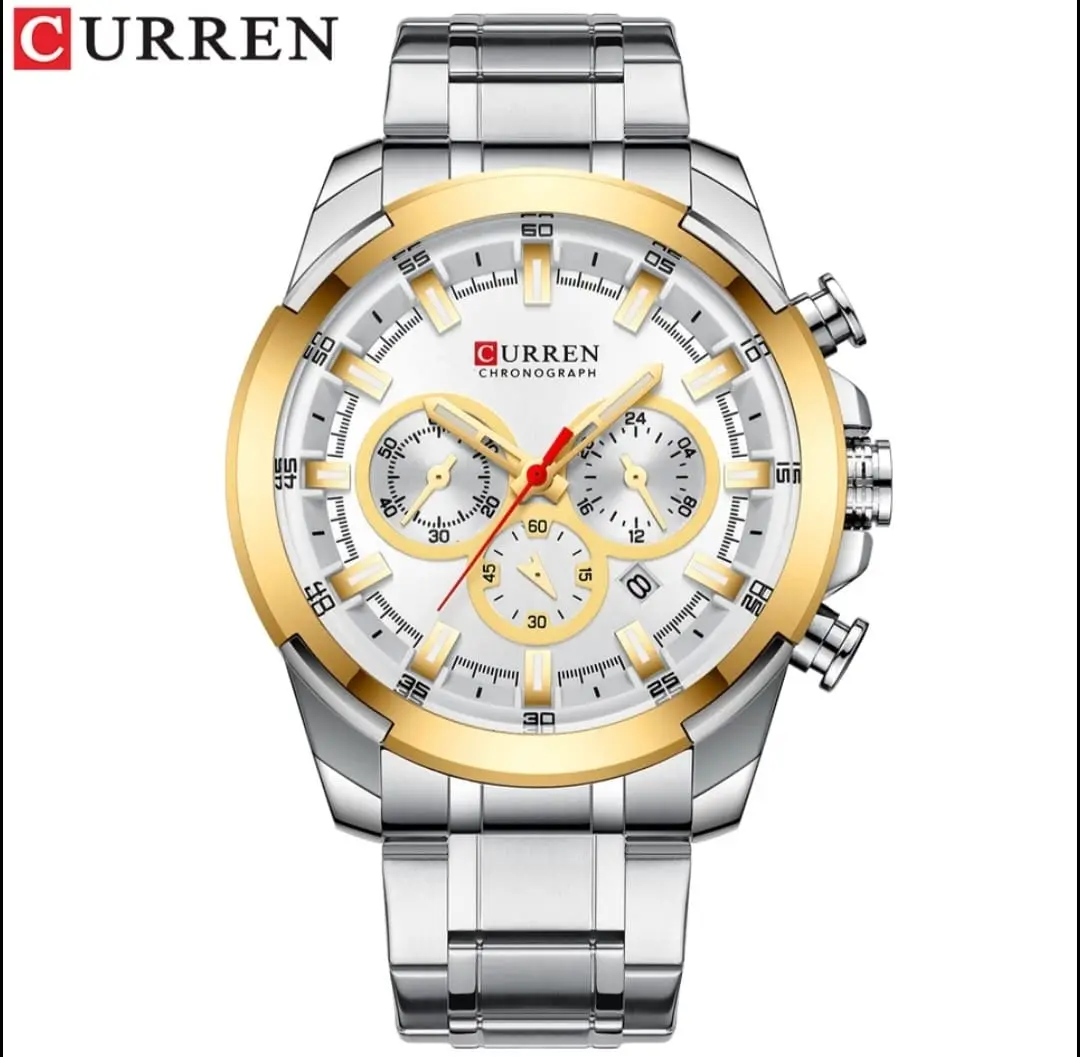 CURREN Chronograph Watch in Stainless Steel for Men - 48mm Round Dial, 30m Water Resistant, Quartz Movement, Casual Fashion Style, with Original Box