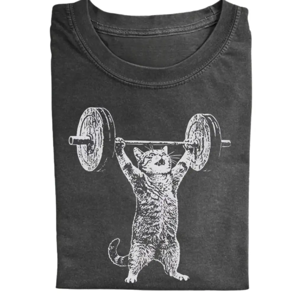 Cat Lifting Weights Vintage T-Shirt, Funny Gym Cat Graphic Tee, Motivational Workout Tee, Cute Cat Lover Gift, Gift for Men, Gift for Women