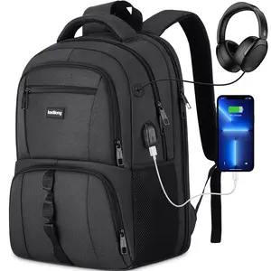 kadilong 15 Inch Laptop Backpack, Large Capacity Backpack with USB Charging Port & Headphone Jack, Water Resistant Multi-compartment Bookbag for Teens, College Students, Working Adults, School, Work, Office, Business Trips, Travel & Daily Commute