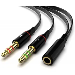 Headphone Splitter Adapter, 3.5mm Mic Cable for Computer, Headset 3.5mm Female to 2 Dual Male Microphone Audio Stereo Jack Earphones Port to Gaming Speaker PC