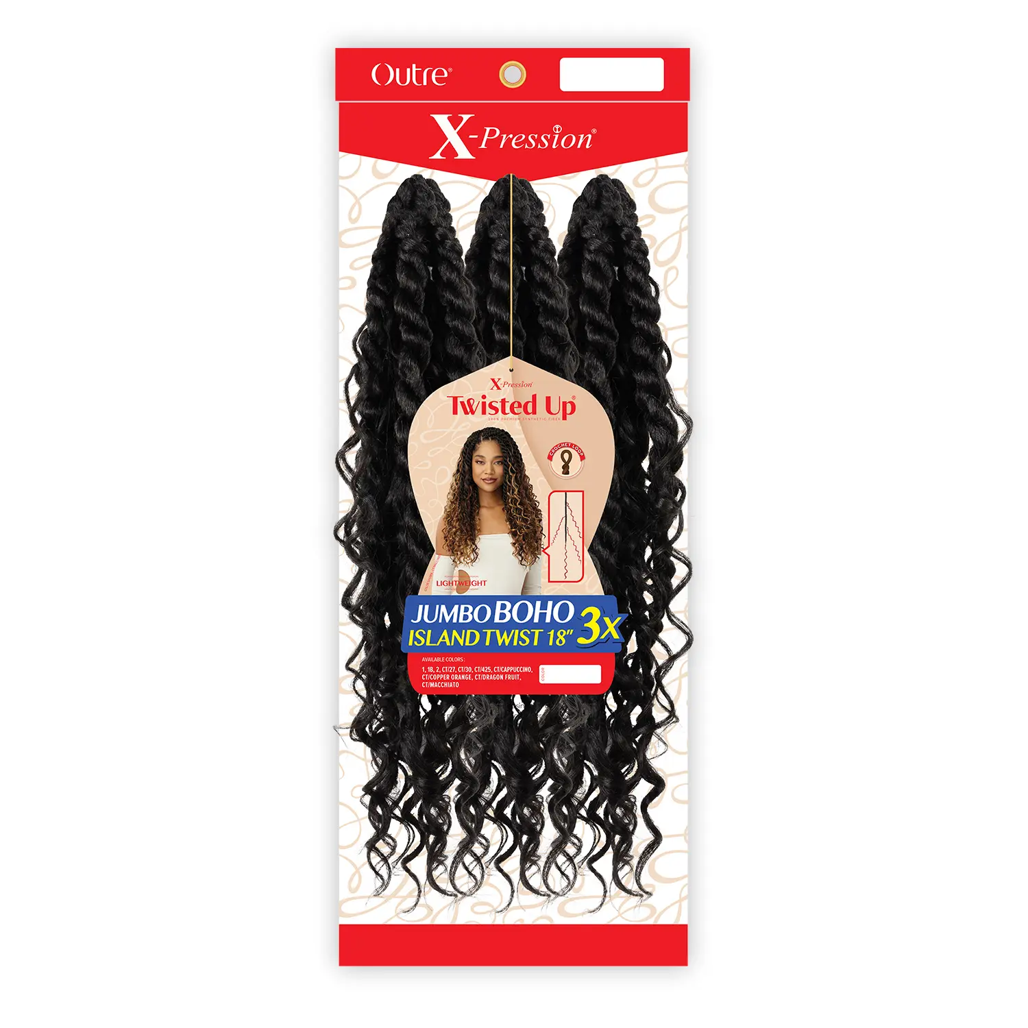 Women's Xpression Crochet Braid Synthetic Hair Extensions - 3X Jumbo Volume Boho Island Twist, 18in, 21 Strands Handmade Curly Faux Locs, Lightweight Wear, Soft Satin Wrap