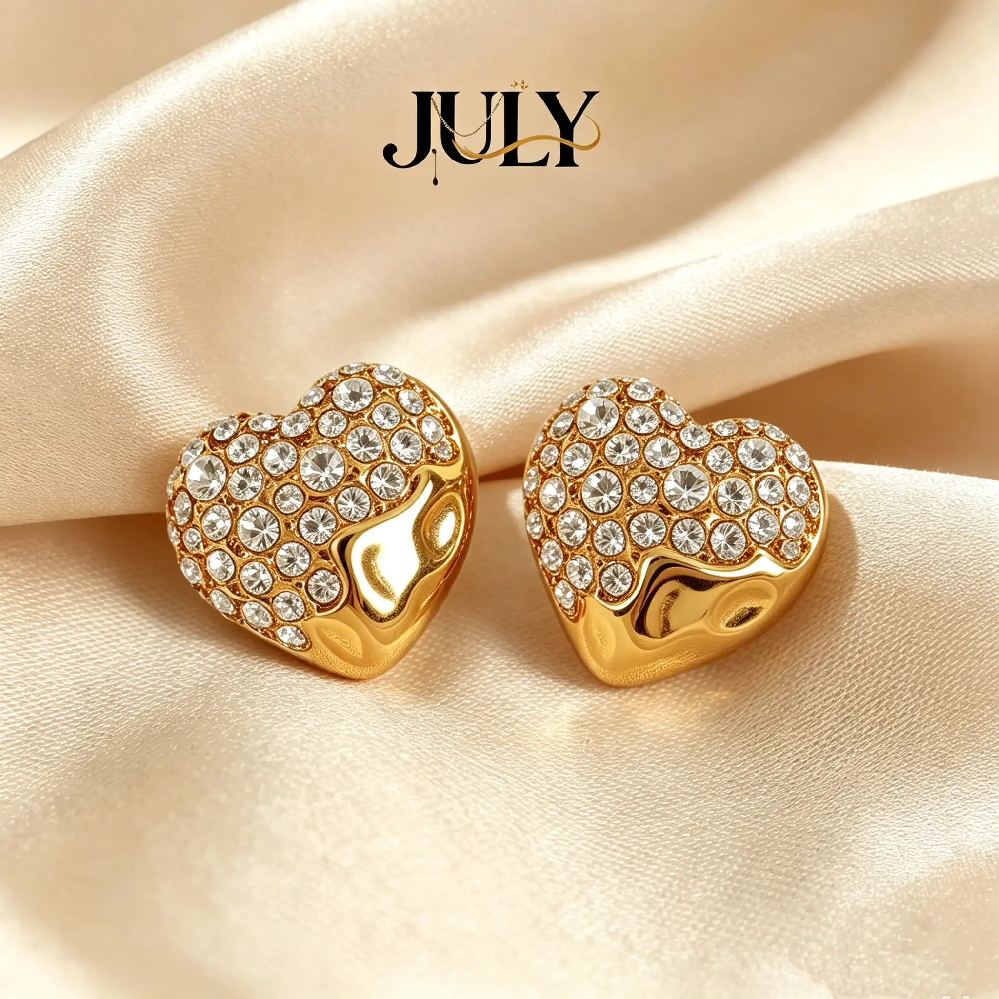 Titanium Steel 18K Gold Plated Heart Paved Cubic Zirconia Stud Earrings, Luxury Fashion Jewelry Perfect Gift For Women
