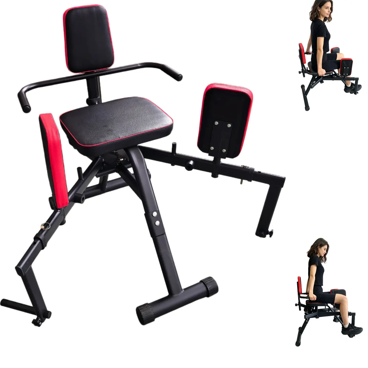 4 Resistance Bands 12 Levels Adjustable Hip Trainer, Dual Mode Inner Thigh & Glute Exerciser with Backrest, Lower Body Muscle Workout Equipment for Daily Home Training