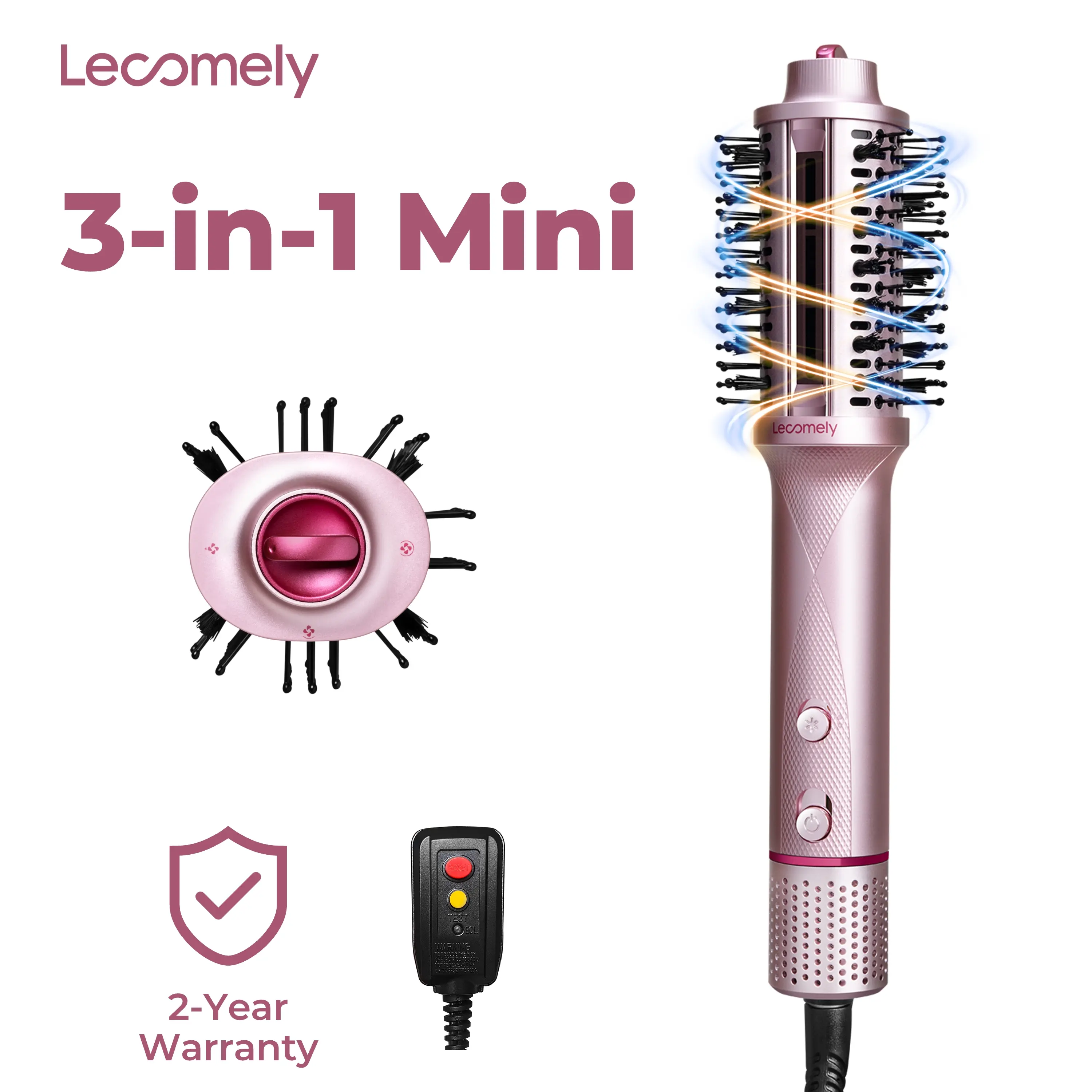 Lecomely 3-in-1 Mini Ionic Blow Dryer Brush AirBlow B3mini Styler for Anti-Frizz Straight Hair Curls & Blowouts 3X Faster Drying Lightweight Styling Kit Adjustable Hair Straightener Hair Curling Iron