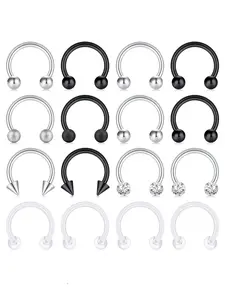 16pcs Unisex Punk Style U-shape Nose Rings, Simple Plain Stainless Steel Nose Ring, Fashionable Versatile Body Jewelry, Nose Piercing Jewelry for Men & Women, Nose Rings Set