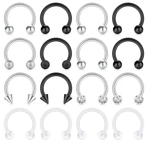 16pcs Unisex Punk Style U-shape Nose Rings, Simple Plain Stainless Steel Nose Ring, Fashionable Versatile Body Jewelry, Body Piercings, Nose Piercing Jewelry for Men & Women, Nose Rings Set