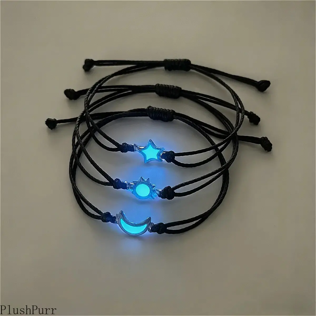 3-Piece Minimalist Celestial Woven Friendship Bracelet & Bag Charm Set - Adjustable Recycled European-Style, Sun-Moon-Star Accents Symbolizing Inspiration, Night Glow Charm for Friends (Luggage & Bag Accessory, Glow-in-Dark Fun), Astronomy tiktokshopbackt