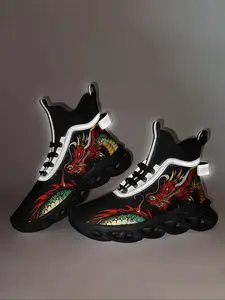 Men's Dragon Print Lace Up High Top Sneakers, Casual Sporty Breathable Comfortable Blade Soles Running Shoes Jogging Shoes Workout Sneakers, Male  Round Toe Sports Shoes for Daily Wear