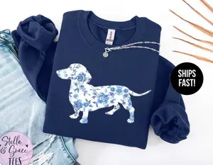 French Blue Toile Dachshund Sweatshirt , Dog Lover Sweatshirt, Cute Doxie Pullover, Pet Parent Shirt, Trending Christmas Unisex Graphic Sweatshirt, Casual Outfit, Comfortable Menswear & Womenswear Top, Perfect Xmas Gift For Men And Women, Nov21