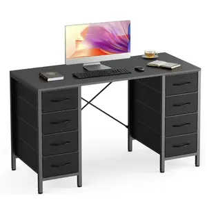 47 Inch Computer Desk with 8 Fabric Drawers - X-Shape Reinforced Gaming Desk, Large Storage Office Desk with 200 LBS Capacity, Study Writing Table, Black