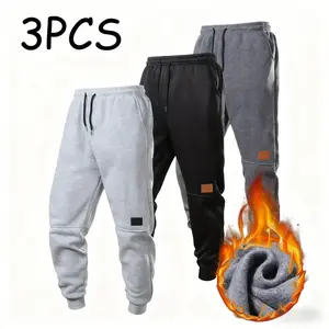 Men’s 3-Pack Slim-Fit Jogger Pants with Thick Stretch Waistbands, Multiple Pockets, No Zipper — Casual Sports Trousers for Outdoor Activities & Everyday Wear