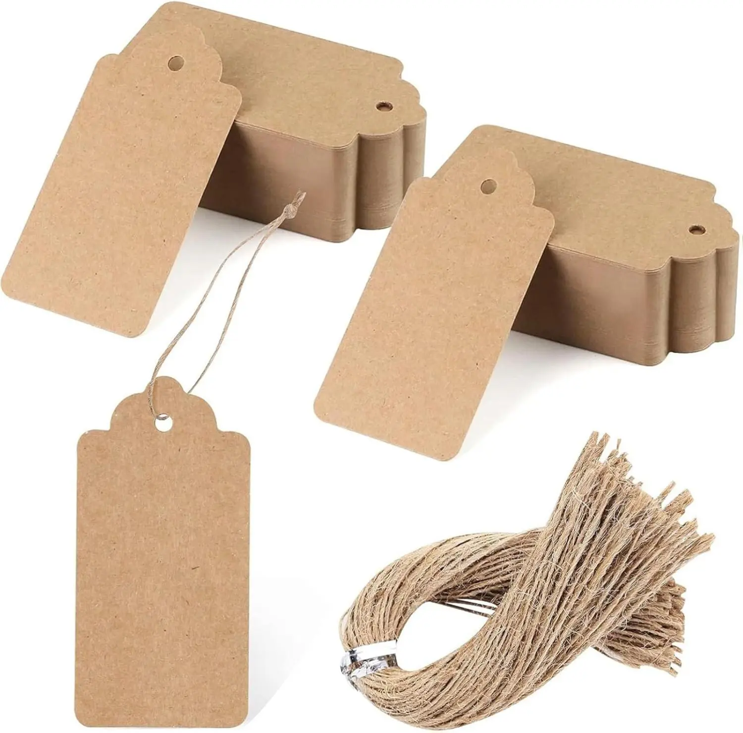 100pcs Brown Kraft Paper Gift Tags with String, 2x4in Pre-Punched Rustic Cardboard Hang Tags for DIY Projects, Handicraft, Office Stationery, Gifts & Wrapping Supplies, 100Pcs Brown Kraft Tags