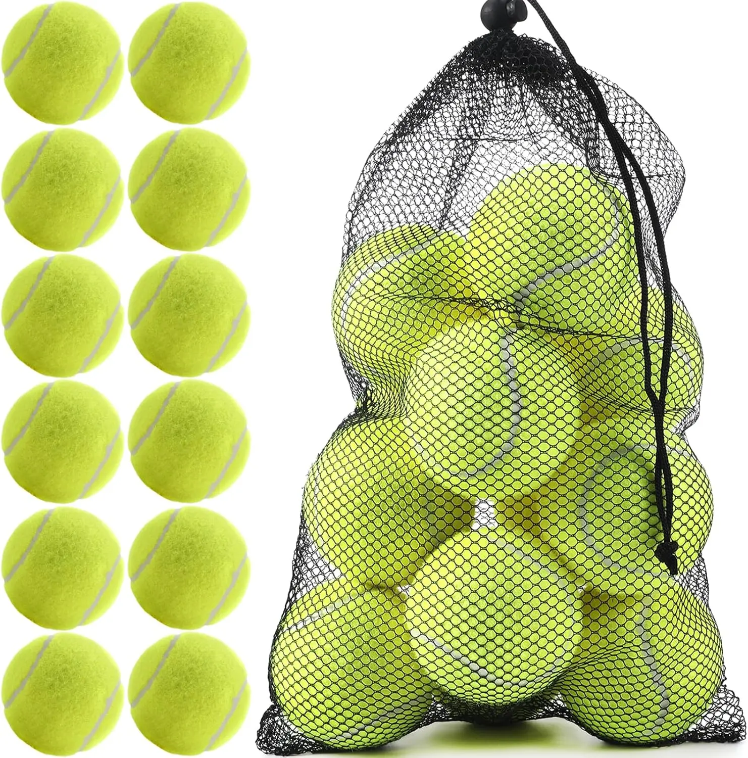 12 Pack Bulk Tennis Balls for Beginner – High Elasticity Practice Tennis Balls with Mesh Bag, Suit for Pet Dog Training, Fetching