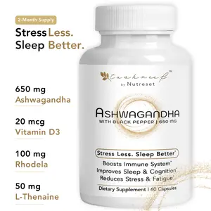 Tashreef Ashwagandha 650 mg Supplement with Black Pepper 60 Capsules for Stress & Sleep Support Vegan Non-GMO Gluten-Free Adaptogenic Healthcare Organic - Dietary