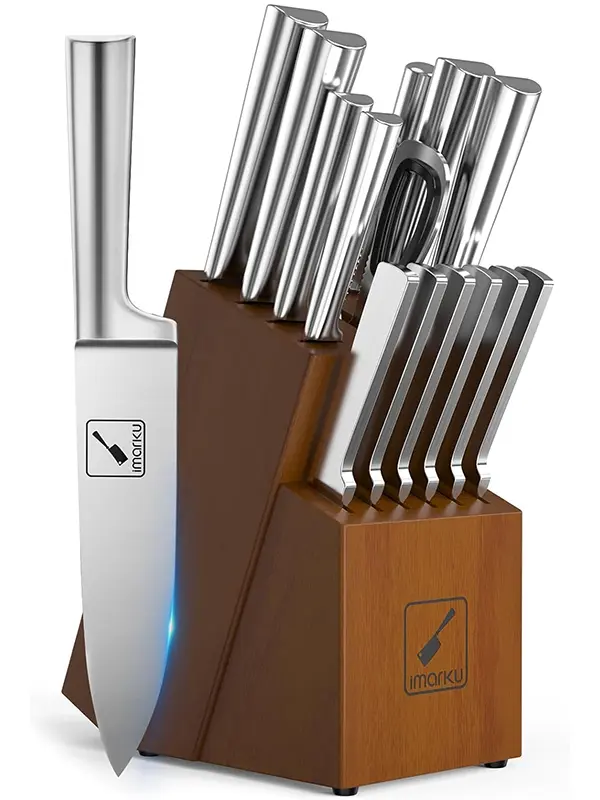 imarku Knife Set, 15 Pieces, Japanese Stainless Steel Knife Block Set ,Ultra Sharp Chef Knife Set for Kitchen, Silver Chopping