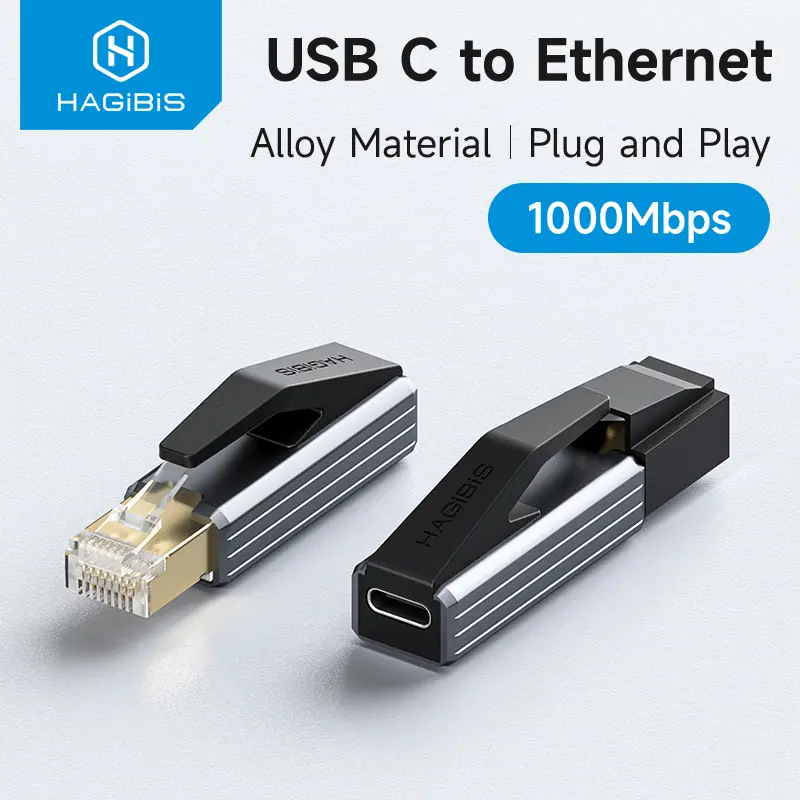 HAGIBIS Compact USB-C to Ethernet Adapter - 1000Mbps Gigabit Female RJ45 Port Converter, Effortless Installation Plug-and-Play Accessory for Laptops, Gaming Consoles, Devices, Switches