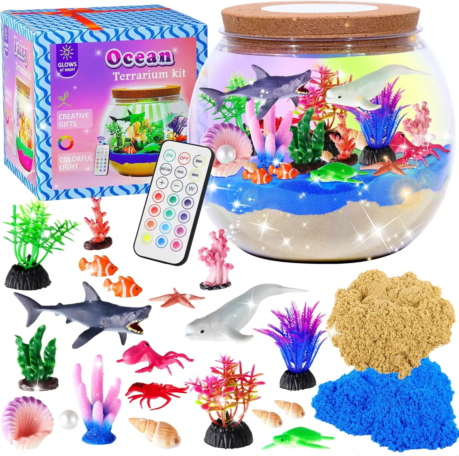 Halloween Fall Gift  Ocean Light Up Terrarium Kit for Kids, DIY Shark Sea Animal Crafts Toys, Birthday Presents for Boys Girls Ages 4-12