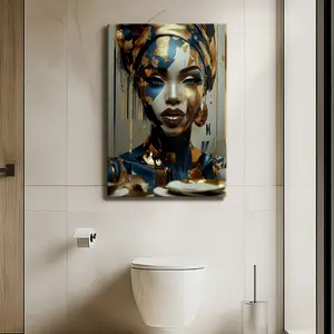 African Woman Portrait In Blue And Gold, Africa Large Wall art decor, blue Canvas wall art, Wooden Framed Wall Art, Wrapped Canvas Vintage Prints Poster - Framed, Vertical Artwork Gifts Painting Ornaments 08X12X0.8Inch Artistic Decoration Room Photo