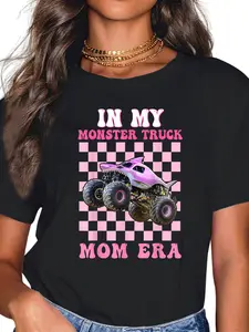 100% Cotton Unisex In My Monster Truck Mom Era Monster Truck Are My Jam T-Shirt Graphic Casual Round Neck Tee