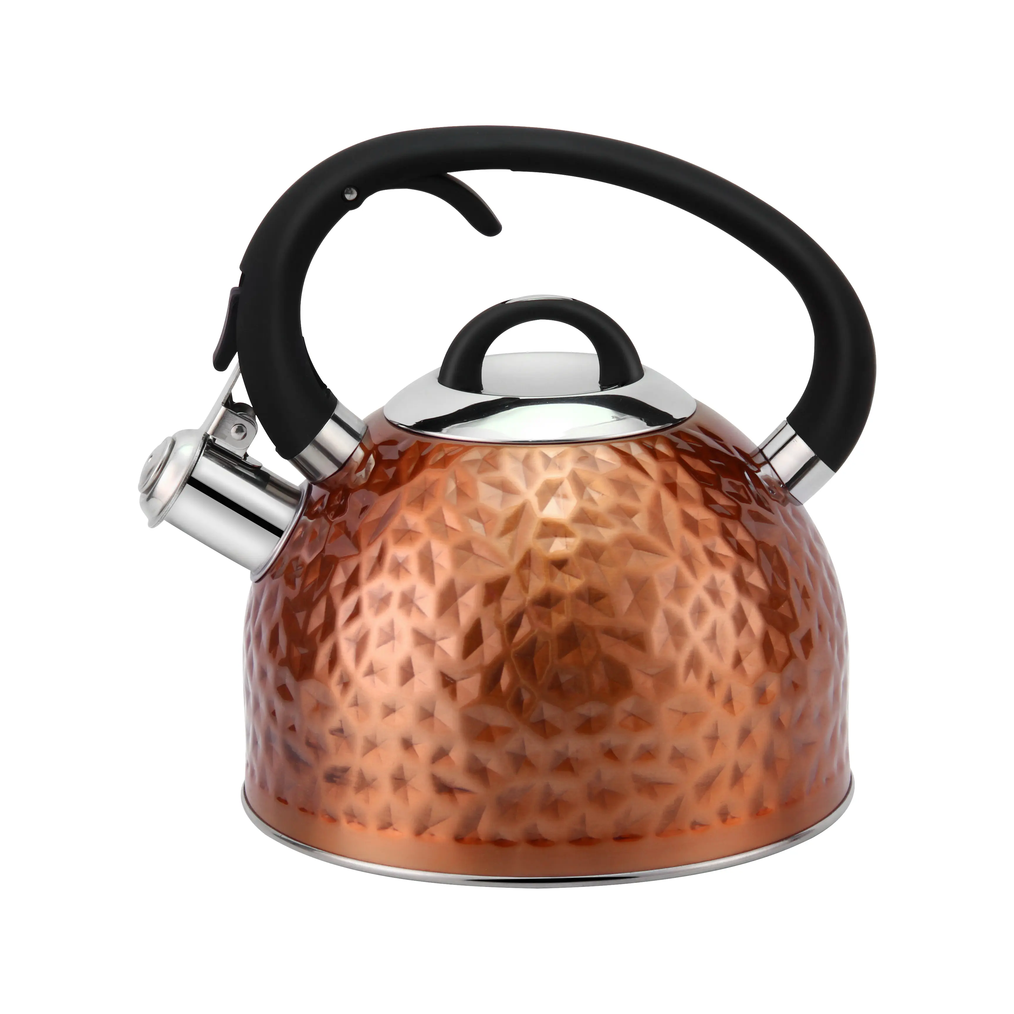 Copper Tea Kettle Stainless Steel Teapot with Whistling Feature Unique Button Control 3.2 Quart 3 Liter Bronze Color Food Grade Material