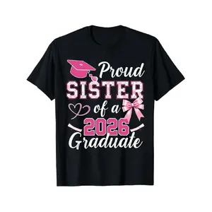2026 Graduation Outfit: Proud Sister Shirt with Bow & Cap Design - Loose Fit Stretch Comfortable Crew Neck Top, Lightweight for Summer, Suitable for Graduation Celebration Attire - Casual Wear for Festive Events (Smooth Texture)