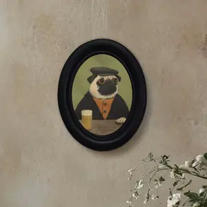 Vintage Dog Wall Decor, Unique Funny Animal Portrait, Artistic Fun Beer Theme Art, Retro Frame Oval Wall Decoration, Perfect for Holidays