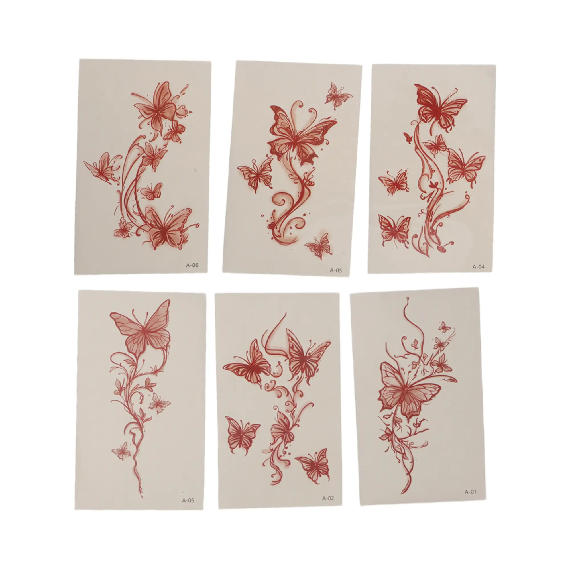 VOCOSTE Realistic Fake Tattoos Butterfly Temporary Tatto for Adult Red 6 Pcs