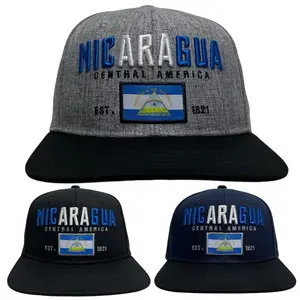 Gorra Bordada con Bandera de Nicaragua Baseball Snapback, Visera Plana