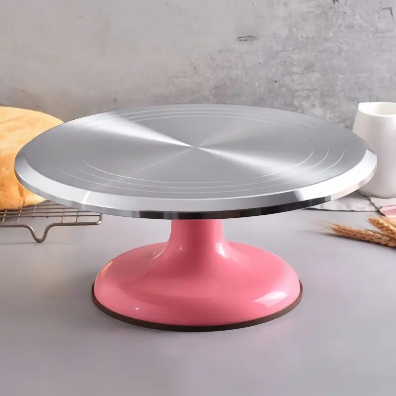 This aluminum cake turntable features 360-degree rotation, a non-slip base, and a heavy-duty smooth rotating stand, suitable for 4-8 inch cakes, it's ideal for cake decorating, baking, and frosting preparation, Cake Decorating Supplies