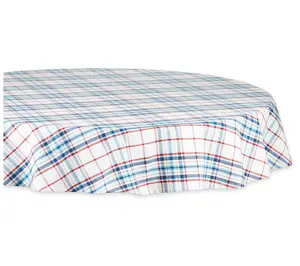 Design Imports 70" Round Lighthouse Plaid Tablecloth