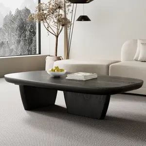 51" Modern Minimalist Double Leg Solid Wood Rectangular Coffee Table