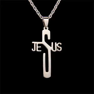 Stainless Steel Cross Letter Bible Men's Necklace Friends Prayer Gift Spo