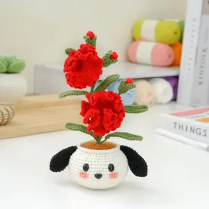 Carnation Flower Puppy Pot Crochet, Flowers Animal Pots, Cute Flower Animal Pots Tutorial, Home Decor, Crochet Flower