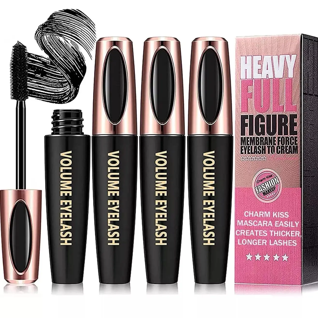 3x 4D Silk Fiber Lashes Mascara - Waterproof Beauty Mascara, Lengthening & Volumizing Eyelash Extension Makeup, Creates Thicker Longer Lashes for Soft Glam Look, Black Cosmetic Multi-Pack