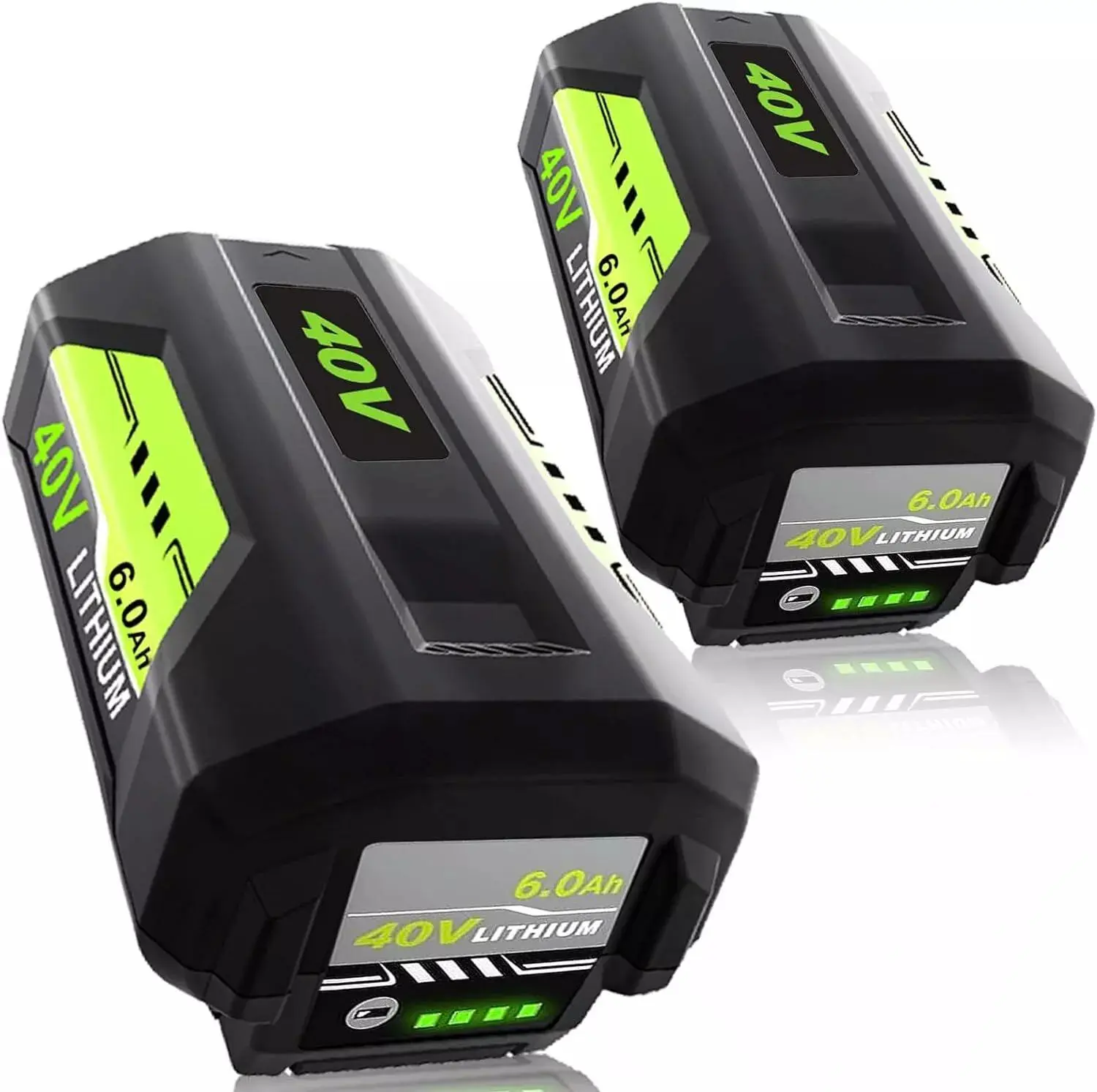 2-Pack 6000mAh Lithium Rechargeable Li-Ion Batteries for Ryobi 40V Power Tools, Cordless Tools Batteries with Green LED Indicator, High Performance Replacement for OP4026, OP40201, OP40401, High Performance Battery