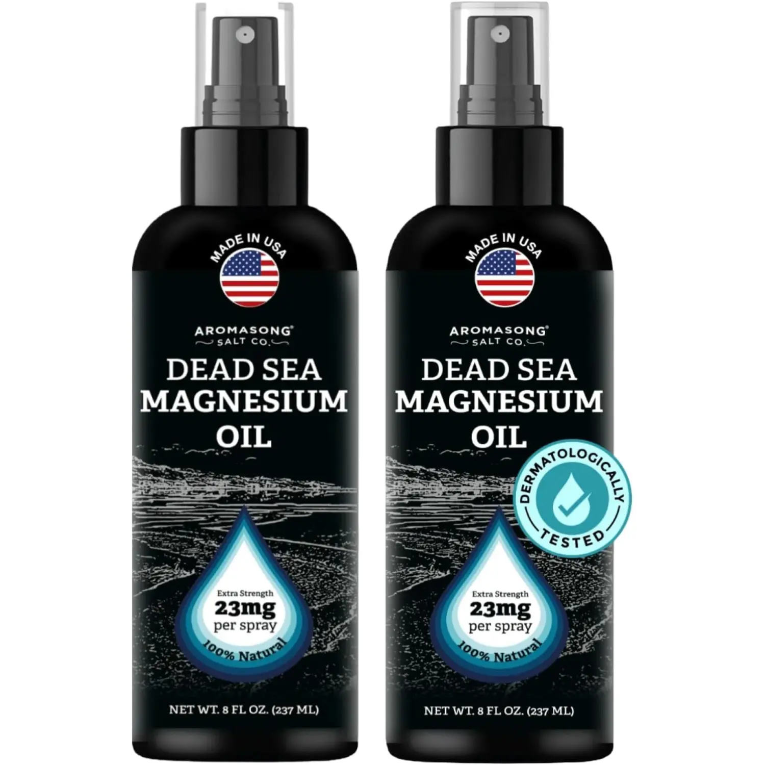AROMASONG Extra Strength Magnesium Oil Spray, Pure Mg Liquid for Moisture & Calming Sleep, Alcohol Free Body Care, USA-Made, Clinically Tested, 8oz 2-Count, Magnesium Topical Oil, Soothing, Body Oils