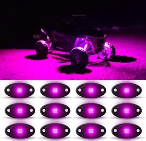Cyberpunk CarTok Mods 12Pcs Purple LED Rock Lights Underglow Neon Kit Truck ATV SUV Wheel Well Illumination IP68 Waterproof Night Drive Vibe