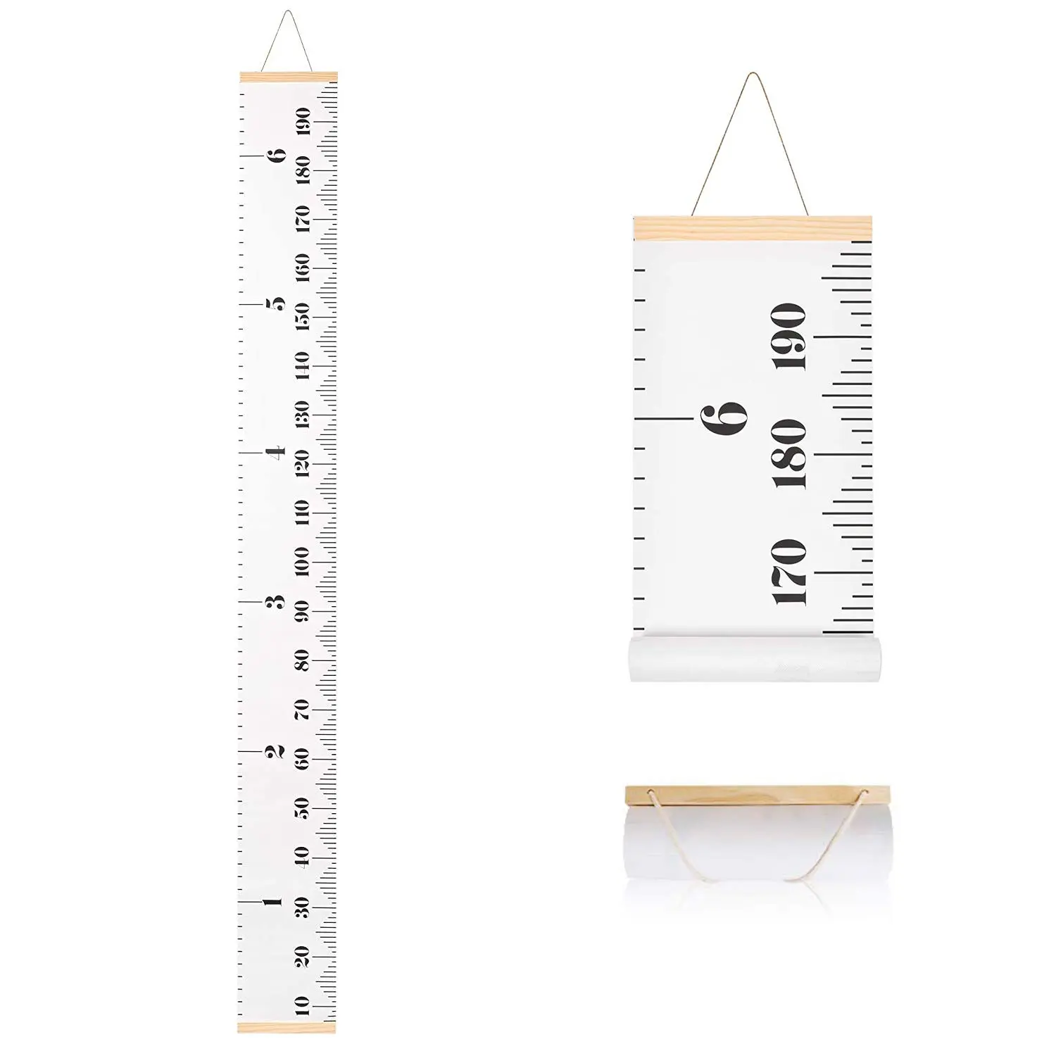 Growth Chart for Kids, Canvas Height Chart Ruler Removable Wood Hanging Wall Ruler Measurement Chart for Home Decoration (White)