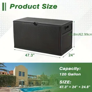 New 120 Gallon Storage Deck Box Outdoor Resin Storage Container with Handles, Blac Organiser
