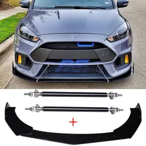 For Ford Focus RS ST Front Bumper Lip Splitter Spoiler Glossy Black + Strut Rods