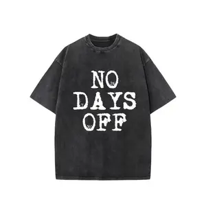NO DAYS OFF Creative Pattern Printing Heavy 230g Pure Cotton Oversized Drop Shoulder T-shirt Washed T-shirt Men's Retro Street T-shirt Basic T-shirt Loose Hip-hop Unisex Top Acid Wash T-shirt