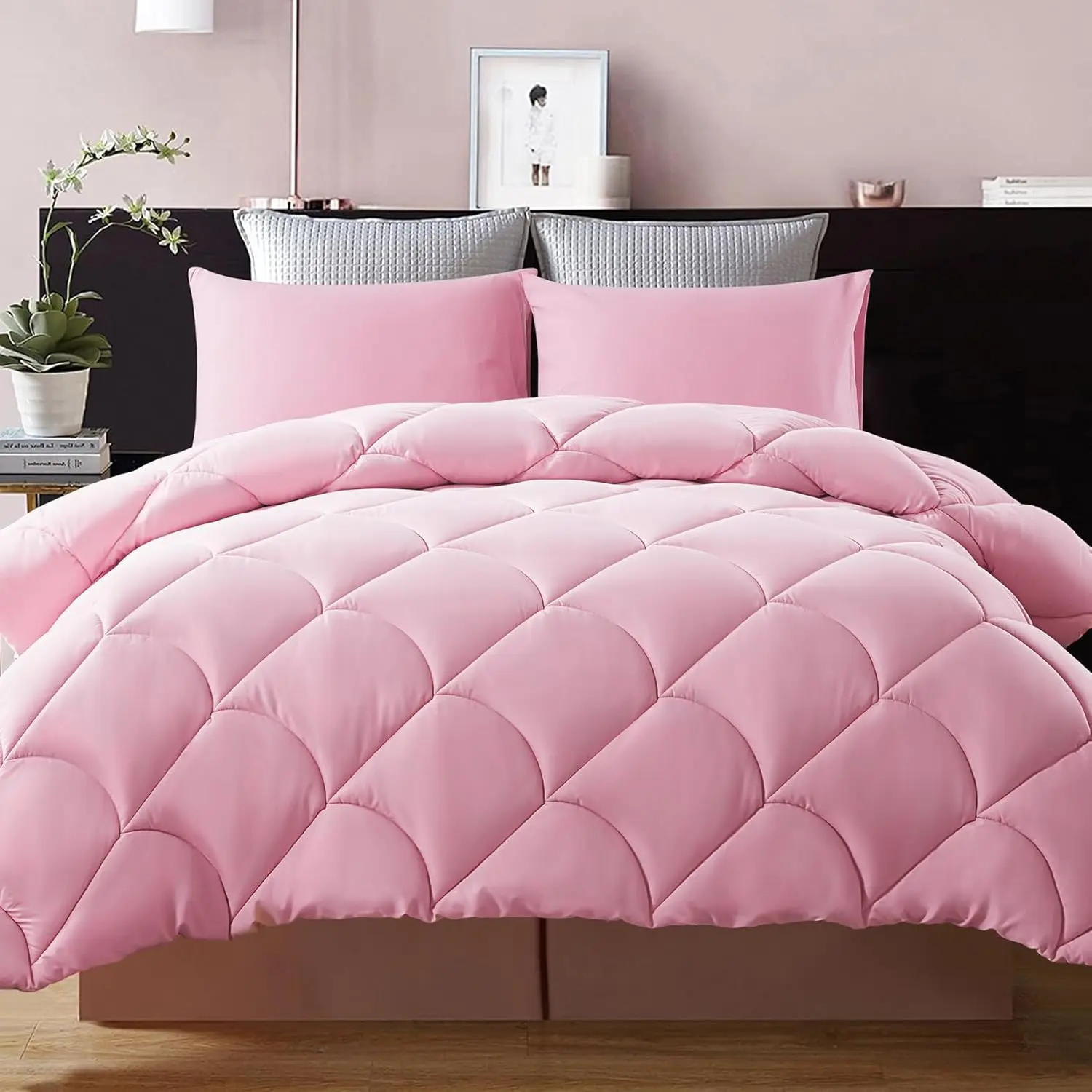 Lightweight Twin Comforter with 1 Pillow Sham - 2 - Quilted Down Alternative Comforter/Duvet Insert for All - Lavender - Twin/Twin XL Size