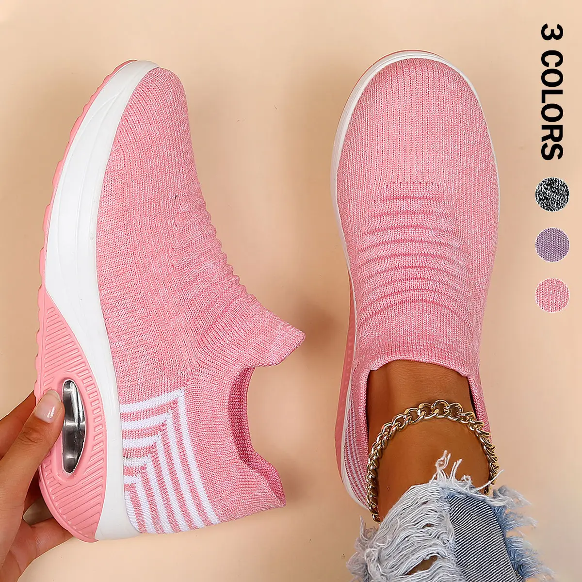 Womens Ladies Walking Tennis Shoes Slip on Lightweight Casual Running Sneakers Soft Sole Comfortable Trainers Women's Breathable Knit Sports Athletic