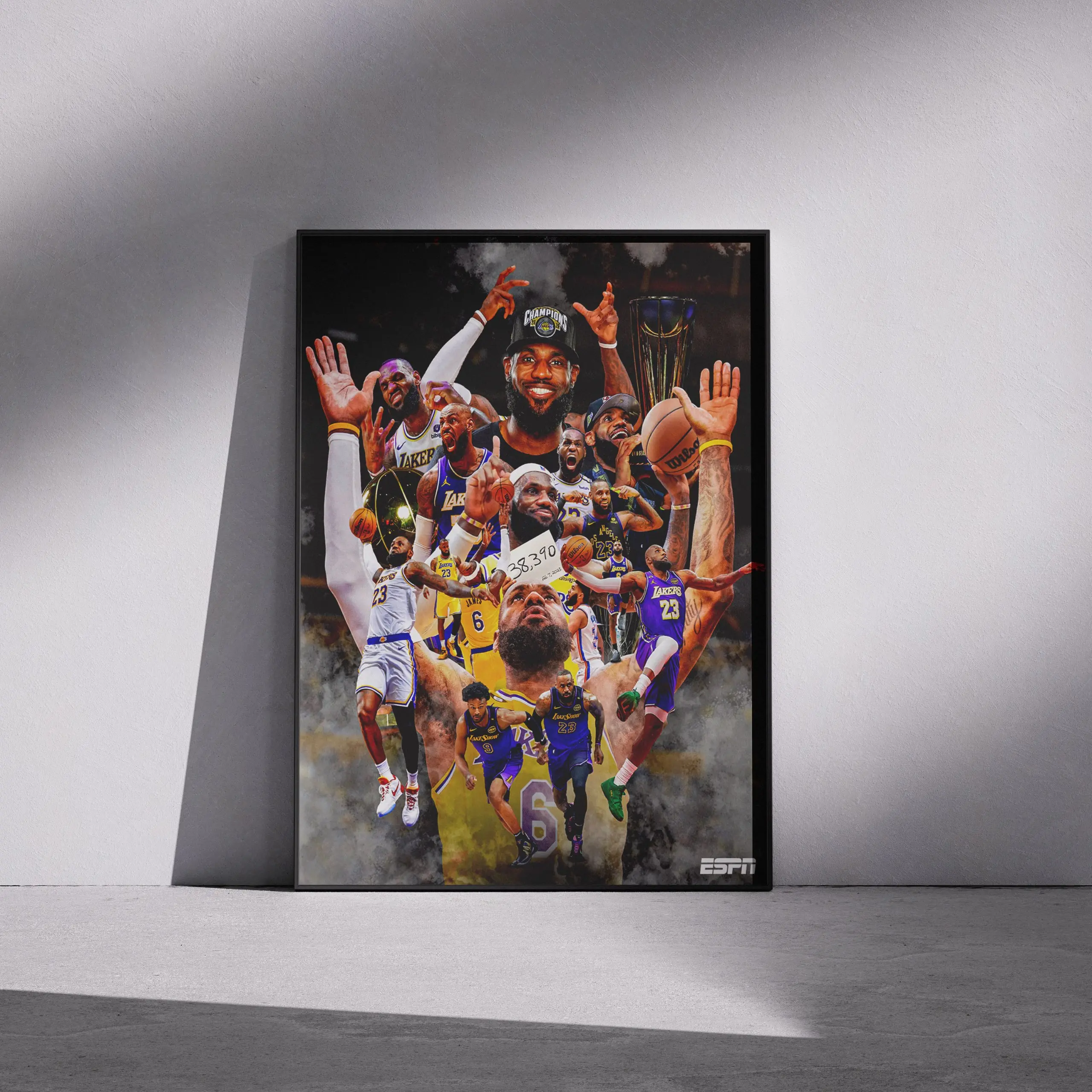 LeBron James Greatest Moments Poster, Basketball Emotion Collage Print, King James Lakers Wall Art, NBA Fan Room Decor Gift